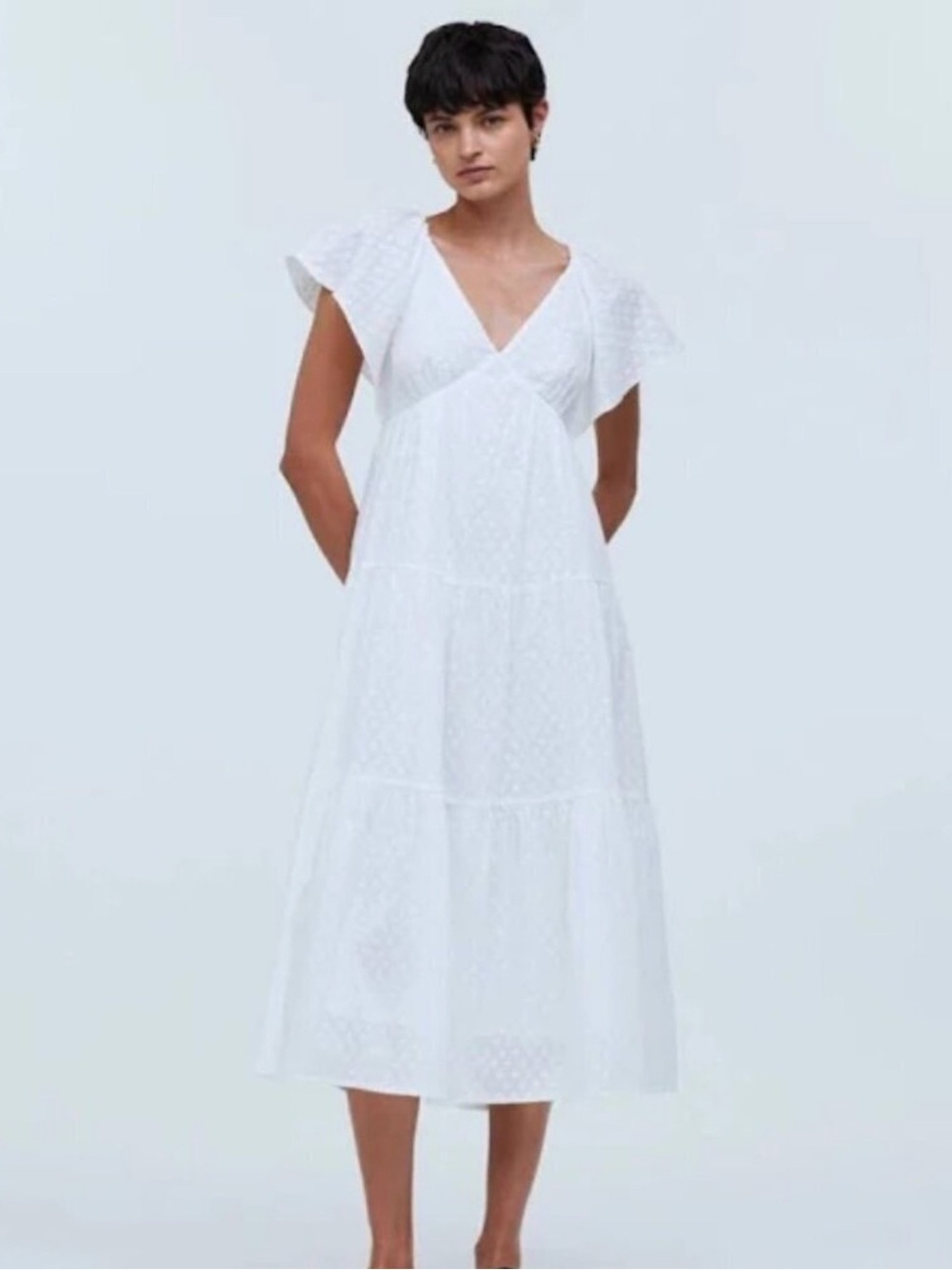 NWT Madewell Tie Back Flutter Sleeve Tiered Midi Dress Size 2 Cotton